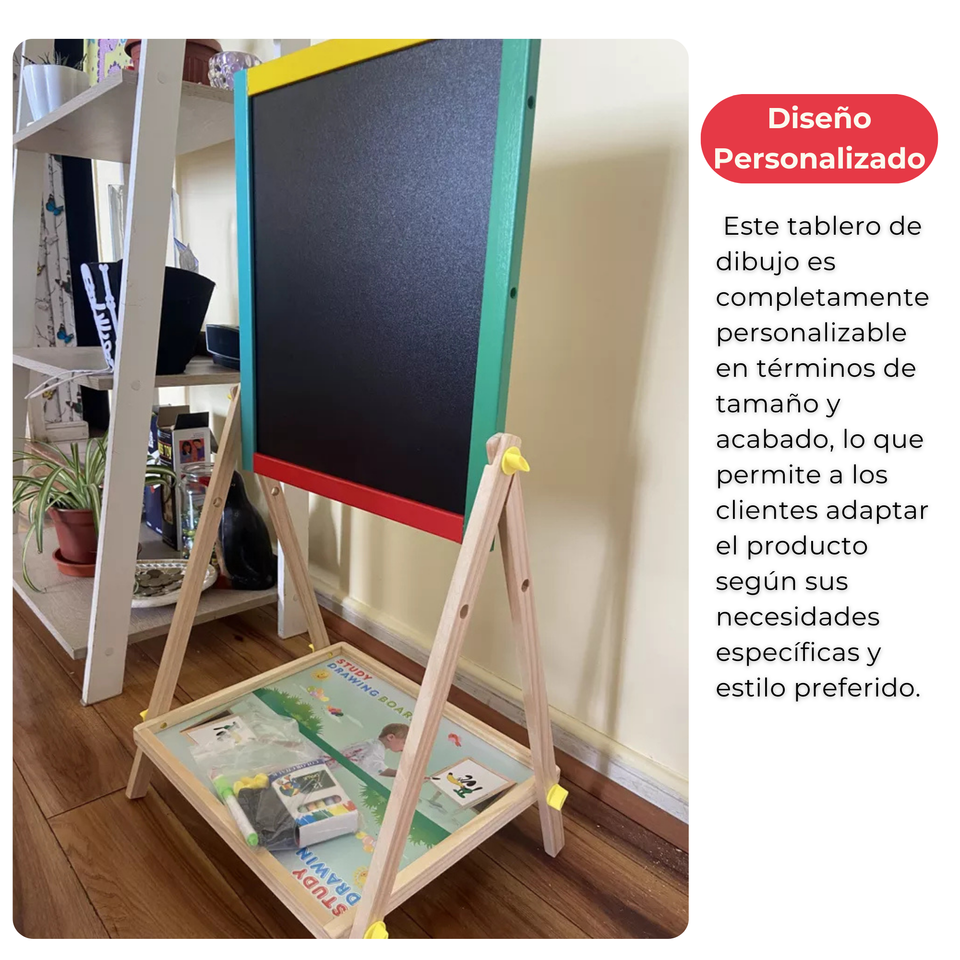 Pizarra Doble Cara Tiza Y Plumón Acrílica Madera Magnética Niños