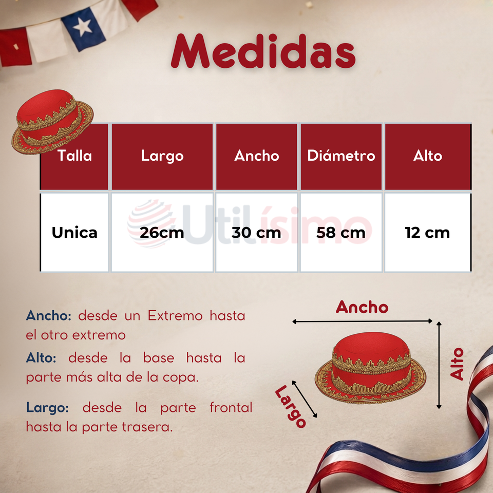 Sombrero Gorro Caporal Mujer Fiestas Patrias Rojo Baile Típico