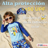 Traje De Baño Manga Larga, Pantalón Corto y Gorro Niño de 3 a 11 Surfboard
