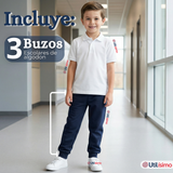 Pack 3 Buzos Pantalones Escolares Niño Unisex 100% Algodón Azul Bota Acanalada 3 a 16 años