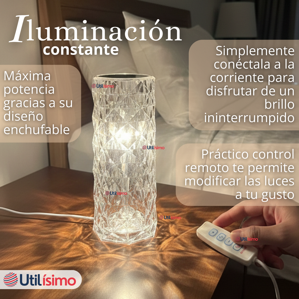 Lámpara Cristal Táctil USB Transparente Para Mesa
