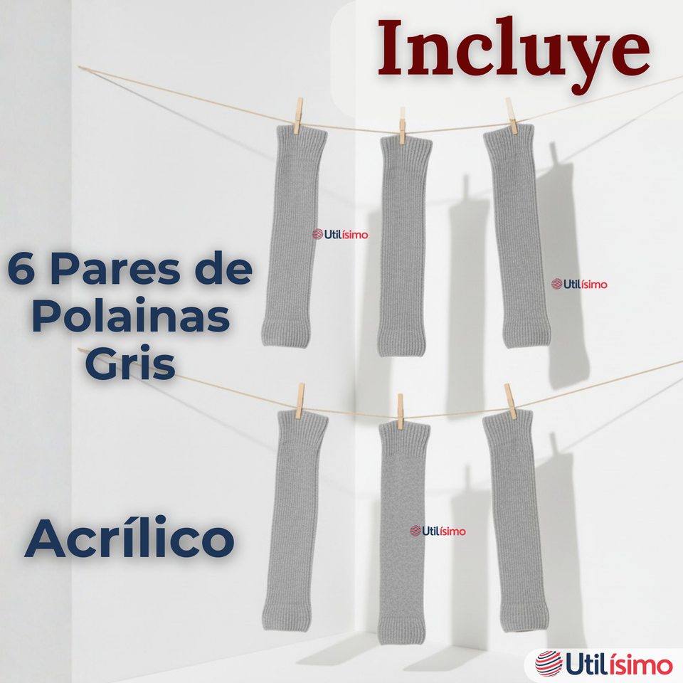 Pack 6 Polainas Escolares Invierno Abrigadoras Niña Gris Acrílico
