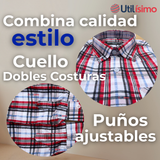 Camisa Huaso Cuadrillé Cuadro Manga Larga 100% Algodón Azul Blanco Casual