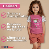 Polera Brainrots 100% Algodón Manga Corta Niña Tralalero Rosado Oscuro