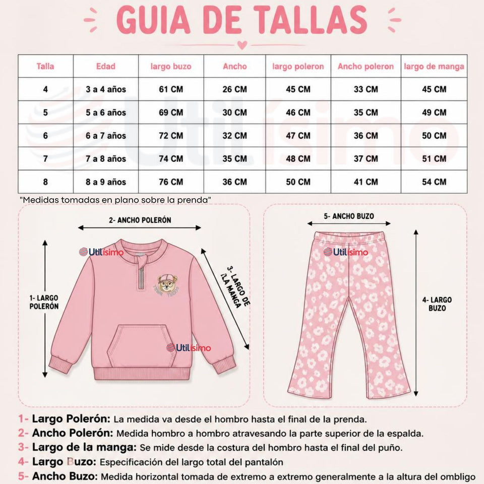 Conjunto 2 Piezas Polerón y Pantalón Buzo 100% Algodón Niña Tedmimak Beautiful flowers