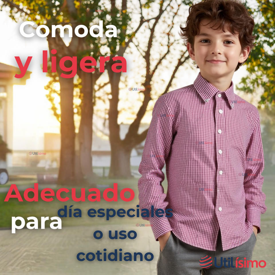Camisa Huaso Cuadrillé Algodón Niño Juvenil Color Rojo