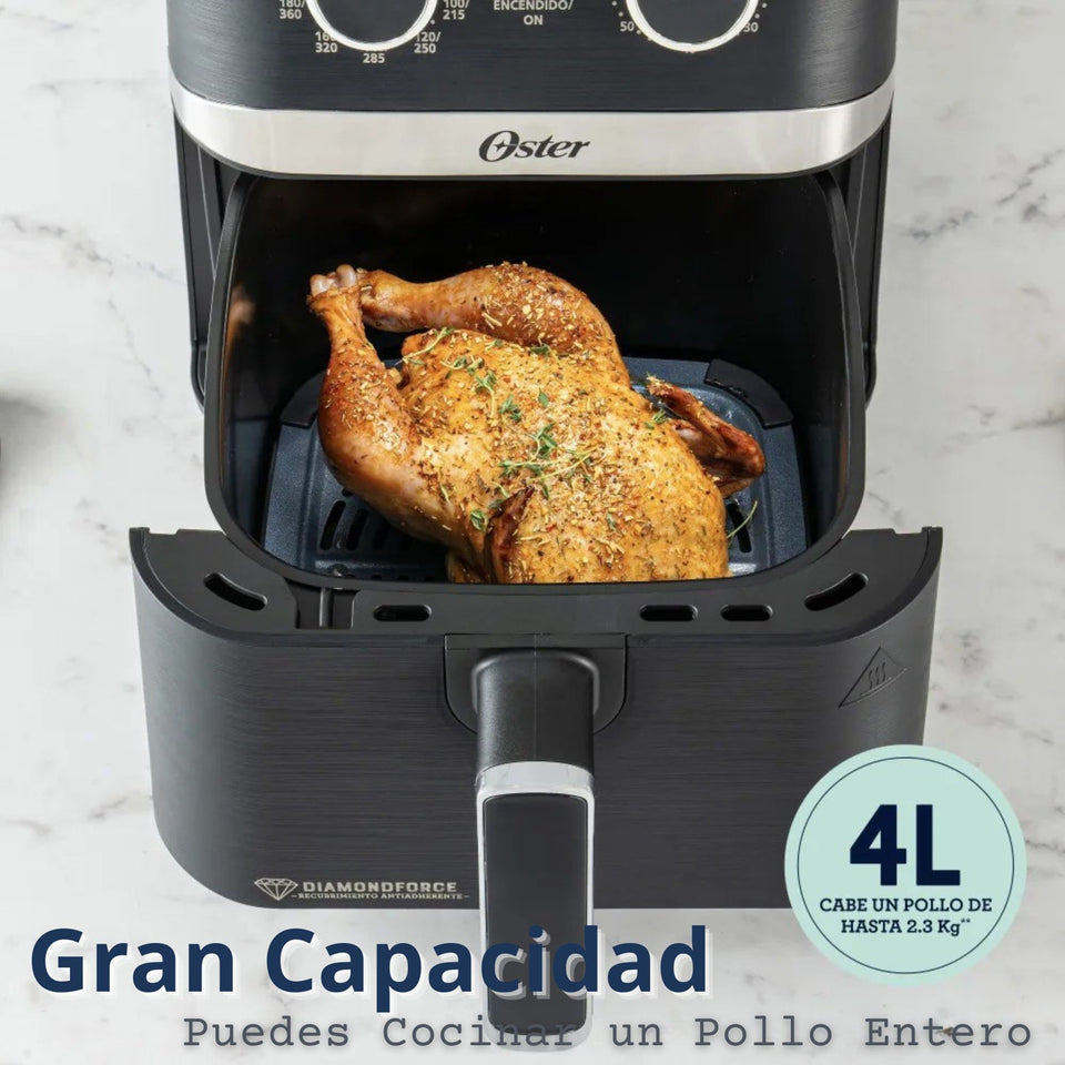 Oster® Freidora de Aire Manual, Recubrimiento Oster® DiamondForce, 4L de Capacidad, con Controles de Tiempo y Temperatura, CKSTAF401MDF