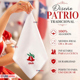 Pack 3 Pañuelos Baile Cueca 36cm Bordado Flor Copihue Algodón Fiestas Patrias