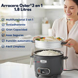Oster Arrocera 3 en 1, 10 Tazas de Capacidad Función de Sofrito, Vaporera, Recubrimiento Antiadherente Oster DiamondForce, CKSTRC10DFSKE