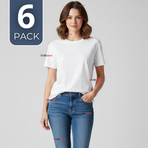 Pack 6 Camisetas Poleras 100% Algodón Básica Lisa Elástica Mujer Blanco