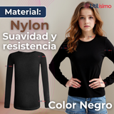Camiseta De Panty Elástica Transpirable Manga Larga Segunda Piel Niña Nylon Negro