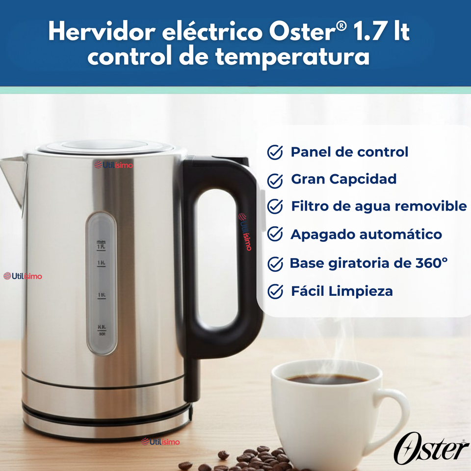 Hervidor eléctrico Oster® 1.7 lt control de temperatura BVSTKT8970