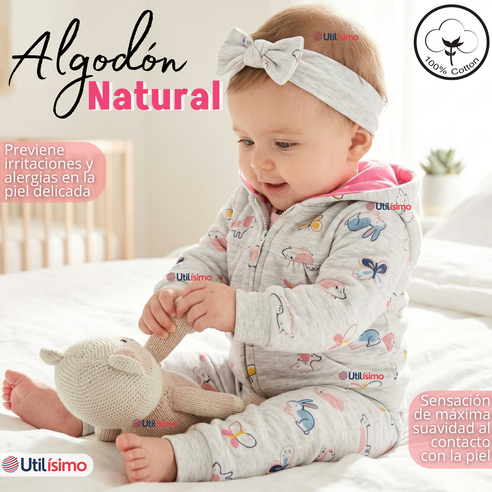 Conjunto 2 Piezas Buzo Pantalón Y Polerón De Algodón Gris Mariposas Bebé Niña