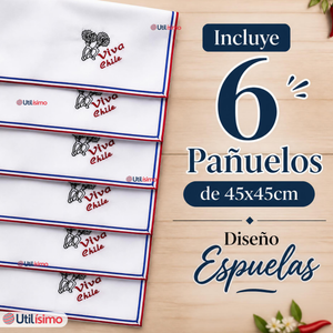 Pack 6 Pañuelos Baile Cueca 45cm Bordado Espuelas Algodón Fiestas Patrias