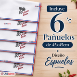 Pack 6 Pañuelos Baile Cueca 45cm Bordado Espuelas Algodón Fiestas Patrias
