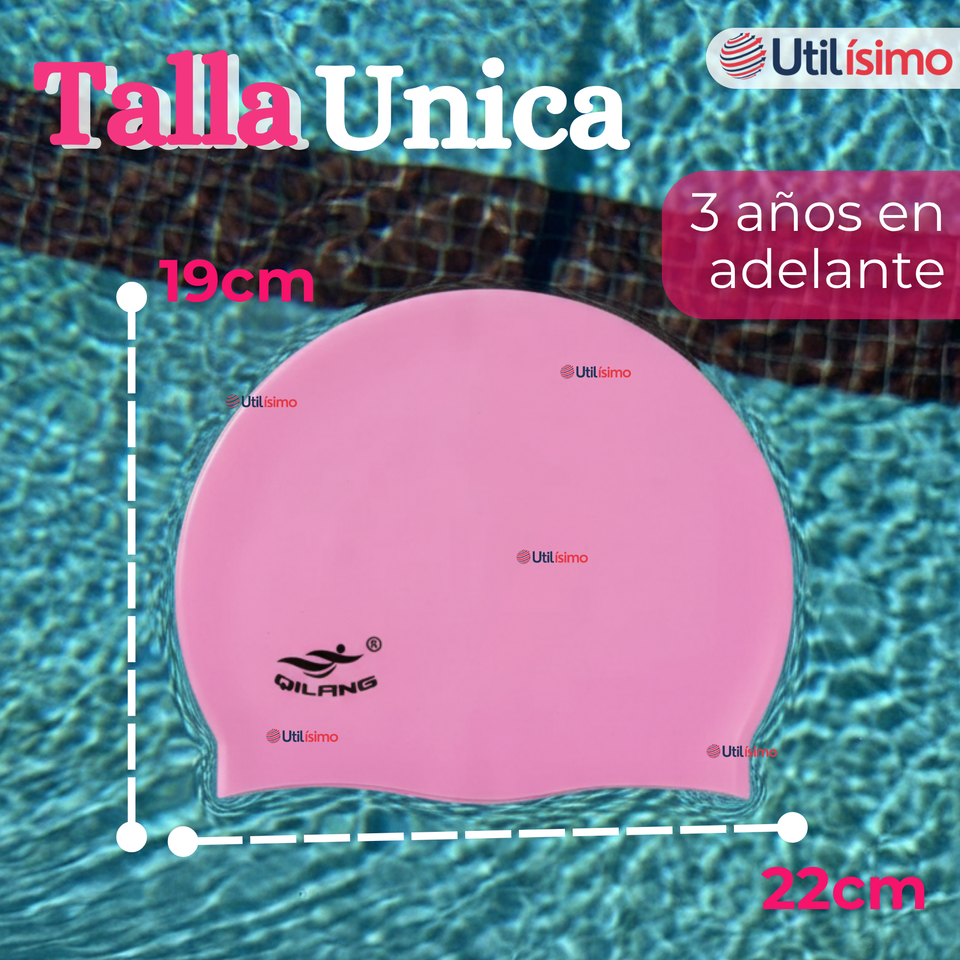Gorro Gorra Natación Baño Silicona Color Rosado 3 Años En Adelante