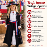 Traje Huasa Elegante NIña Conjunto 7 Piezas Tipico Fiestas Patrias