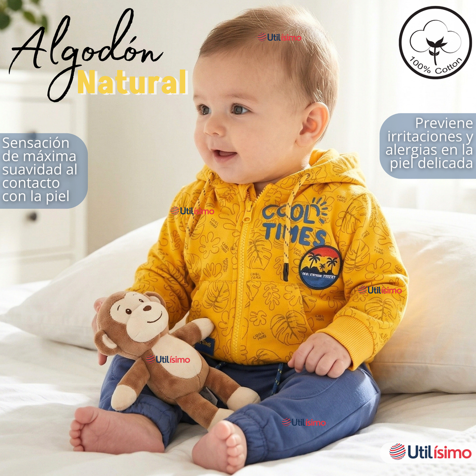 Conjunto 2 Piezas Buzo Pantalón Y Polerón De Algodón Amarillo Bebé Niño