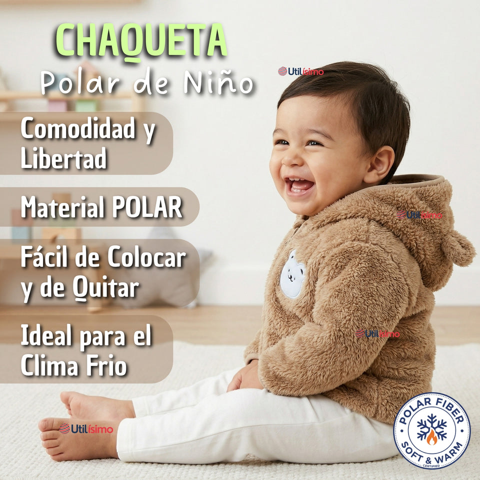 Polerón Con Capucha Forro Polar Bebe Niño Oso Abrigo Invierno