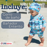 Traje de Baño Flotador Enterito Con Gorro Niño 2 Piezas 9 a 36 Meses Blue Sea