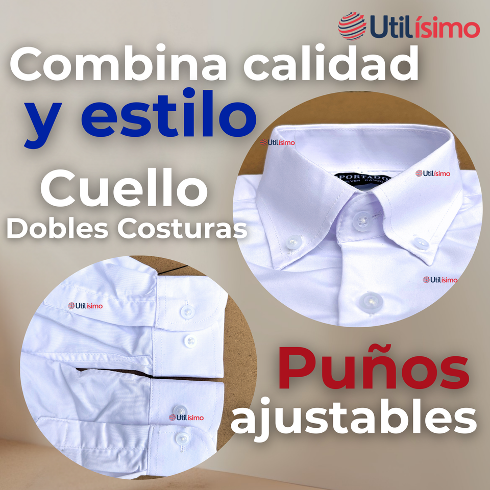 Camisa Casual De Vestir Manga Larga Cuello Americano 100% Algodón Blanco