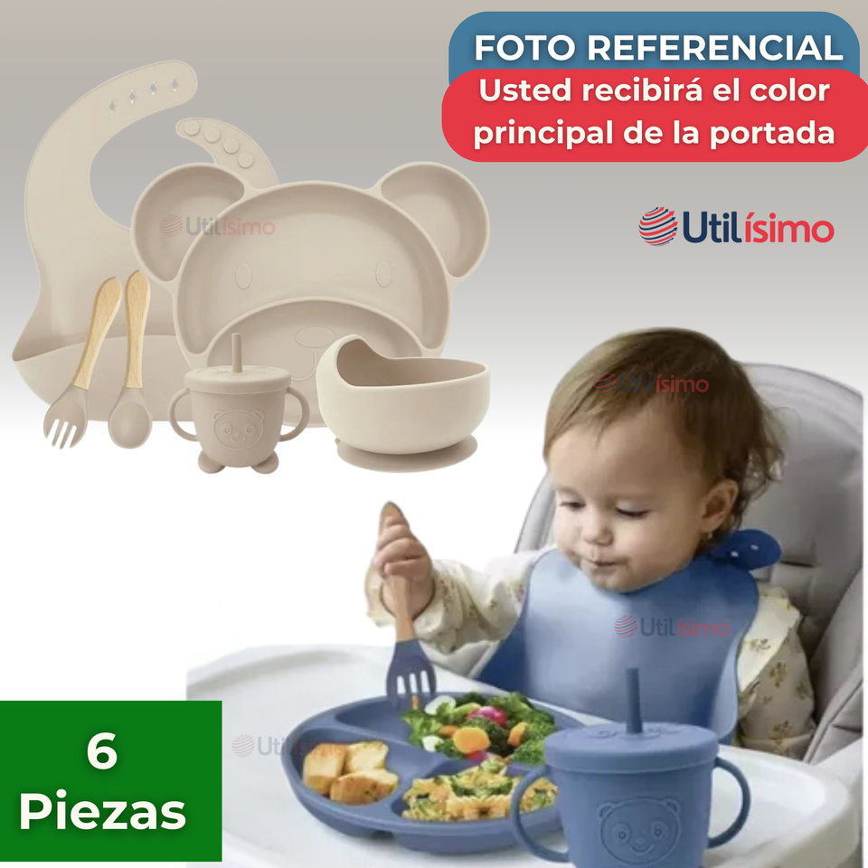 Set De Alimentación Bebé Silicona 6 Piezas Libre BPA Colores Surtidos