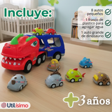 Camión De Dinosaurio 8 Mini Coches 2 Niveles Música Luces Juguete Niño