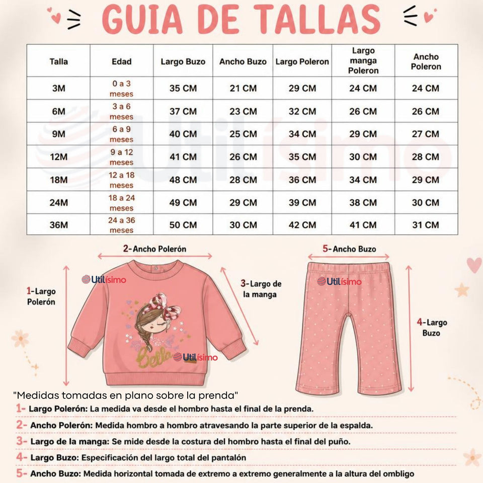 Conjunto 2 Piezas Polerón y Pantalón 100% Algodón Tedmimak Bebé Niña Beautiful pink