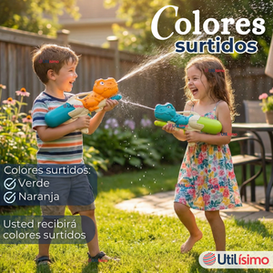 Pack 2 Pistolas Lanza Agua Dinosaurio 35cm 600ml Juguete Colores Surtidos Niño