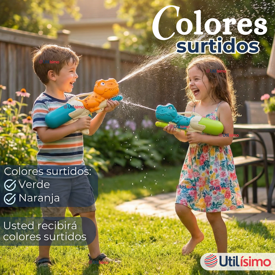 Pack 2 Pistolas Lanza Agua Dinosaurio 35cm 600ml Juguete Colores Surtidos Niño