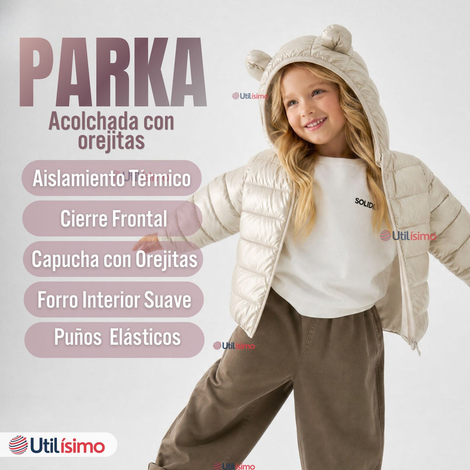 Parka Bebé Niña Beige Térmica Acolchada Con Orejitas Sweet Winter