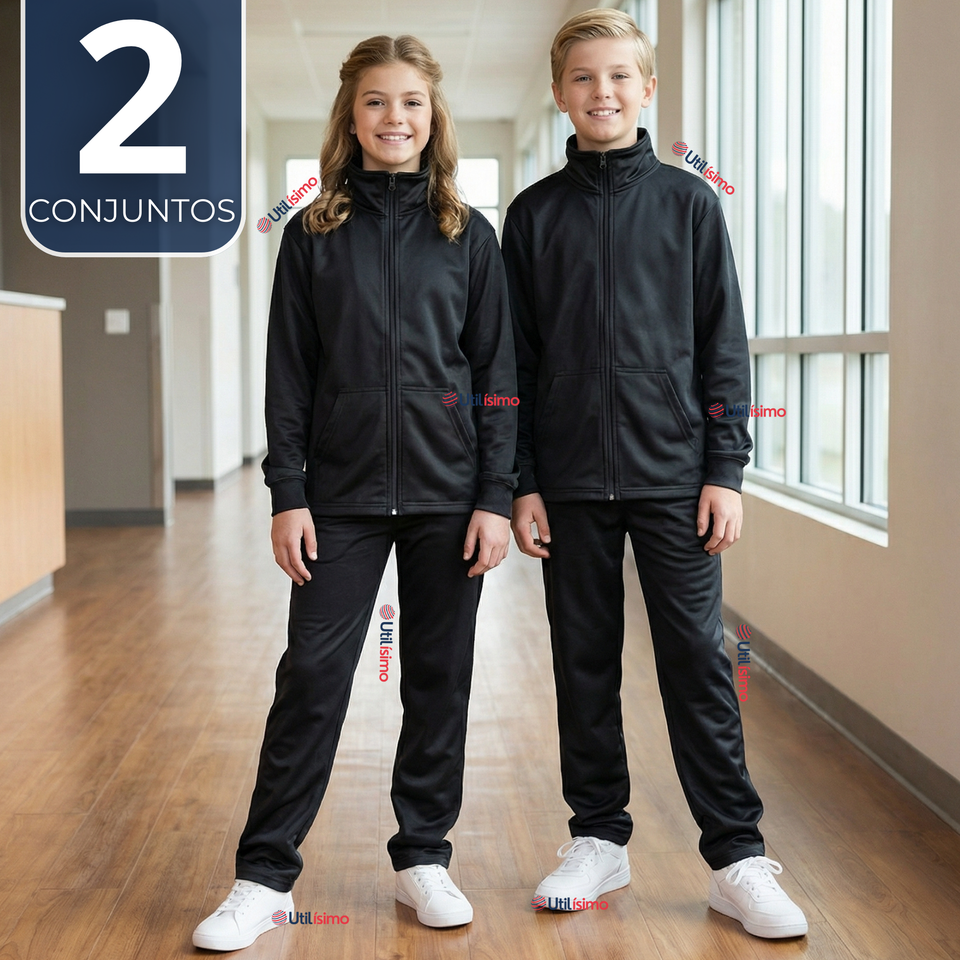 Pack 2 Conjuntos Escolares Buzo Pantalón Y Polerón Tela Sintética Unisex Niños Azul 3 a 16 años