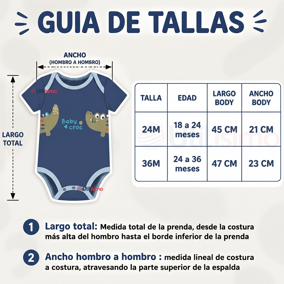 Pack 5 Bodys Manga Corta %100 Algodón Tedmimak Niño Blue Croc Jungle