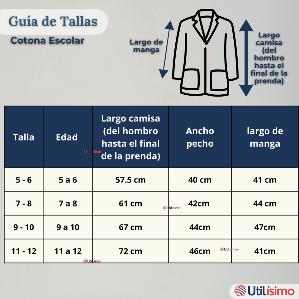 Cotona Delantal Escolar Blanca Niño Niña Unisex Bata