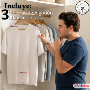 Pack 3 Camisetas Poleras Algodón Primera Capa Manga Corta Blanco Hombre