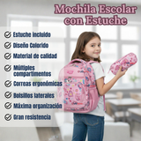 Mochila Escolar Con Estuche 36cm Tela Oxford Impermeable Niña