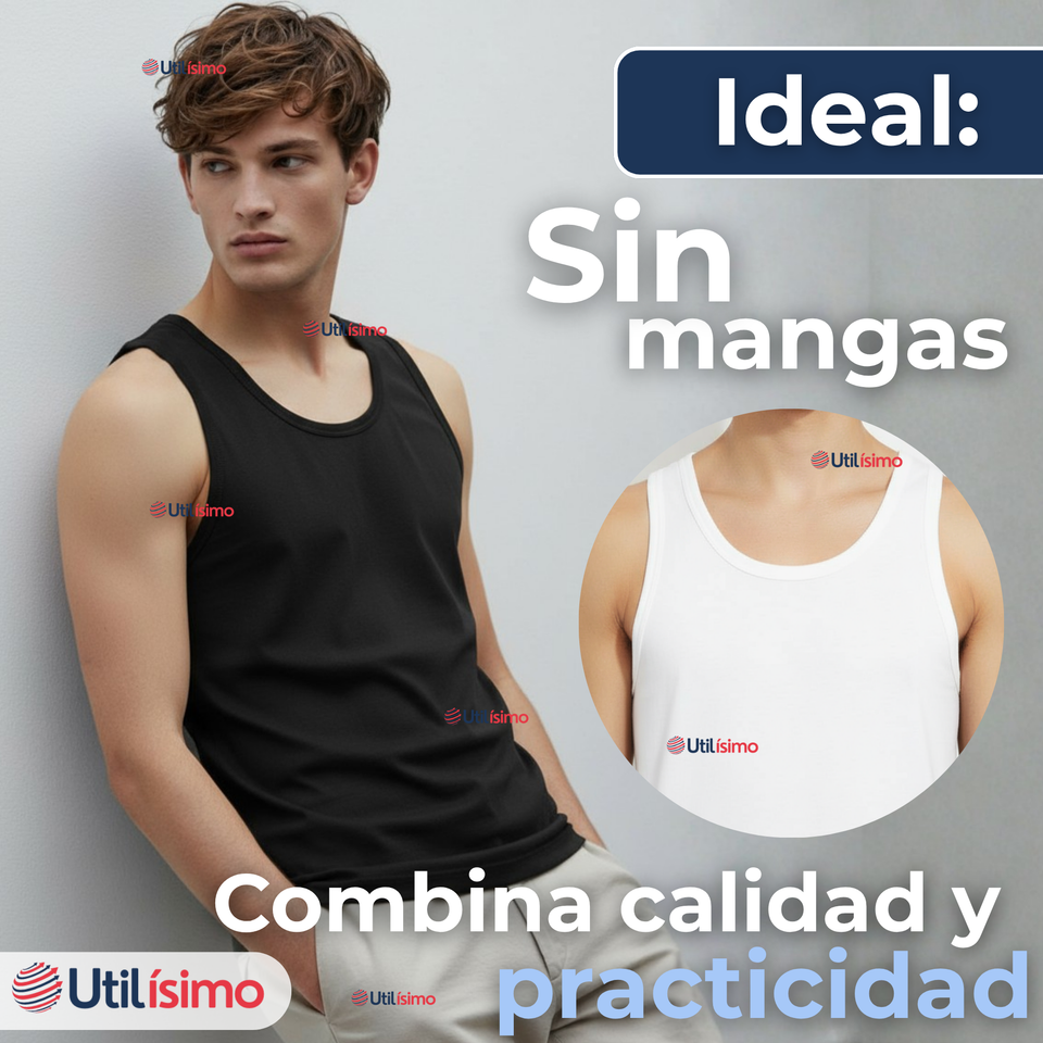 Camiseta Sin Manga Básica Suave 100% Algodón Colores Surtidos Hombre