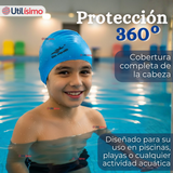Gorro Gorra Natación Con Protector De Orejas Silicona Azul 12 años En Adelante
