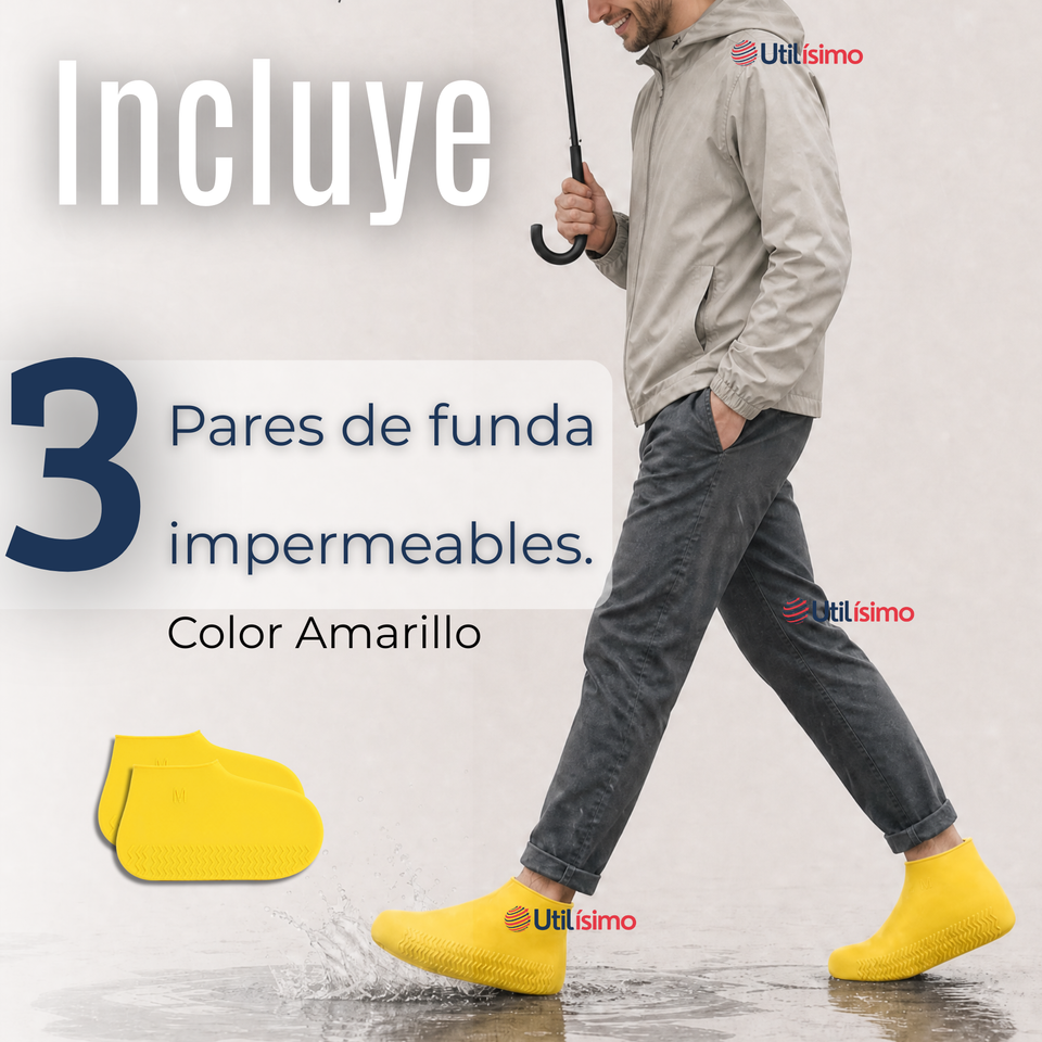 Pack 3 Pares Fundas Cubre Zapatos Amarillo Impermeable Surtidas Silicona Antideslizante