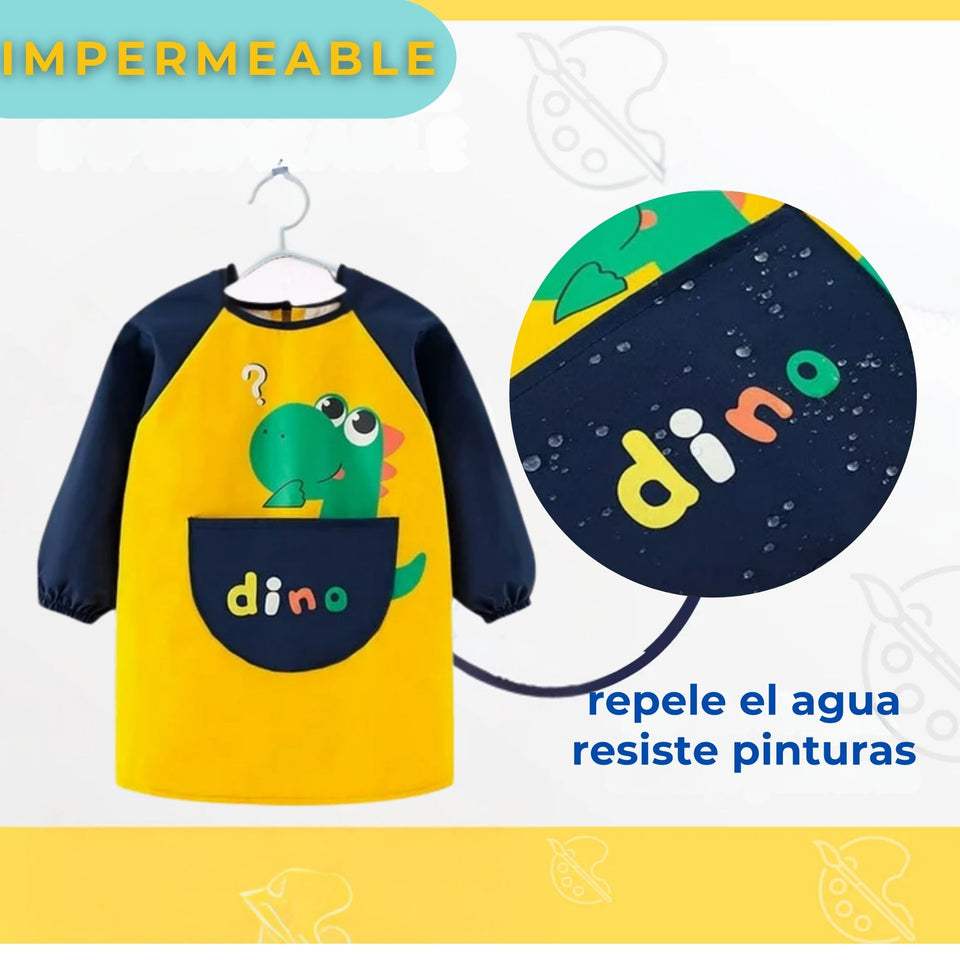 Pack 3 Delantal Infantil Niño Manga Larga Con Bolsillo Colores Surtidos