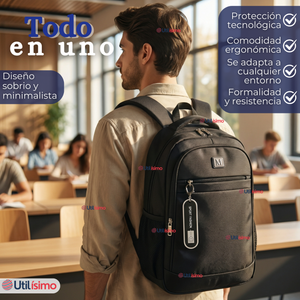 Mochila Multifuncional Ejecutiva Escolar Viaje Cabina Impermeable Resistente Notebook 46cm Negro 23L