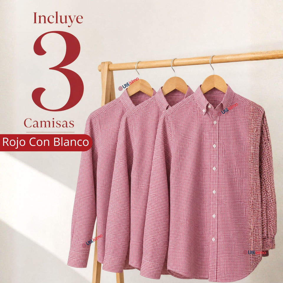 Pack 3 Camisas Cuadrille Huaso Juvenil Roja Regular Fit Fiestas Patrias