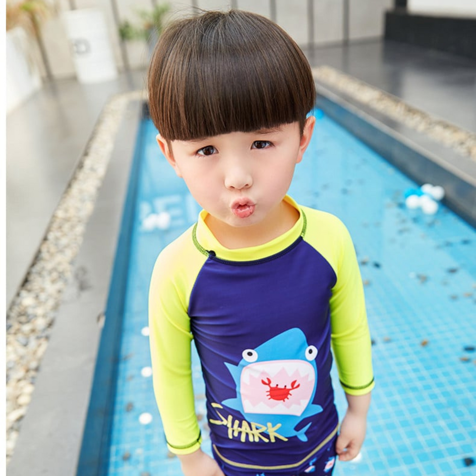 TRAJE DE BAÑO SPF UV50+ 2 PIEZAS MANGA LARGA NIÑO Navy Blue Shark