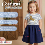 Vestido Manga Corta Casual Azul Unicornio Lentejuela Verano Niña 2 a 7 años