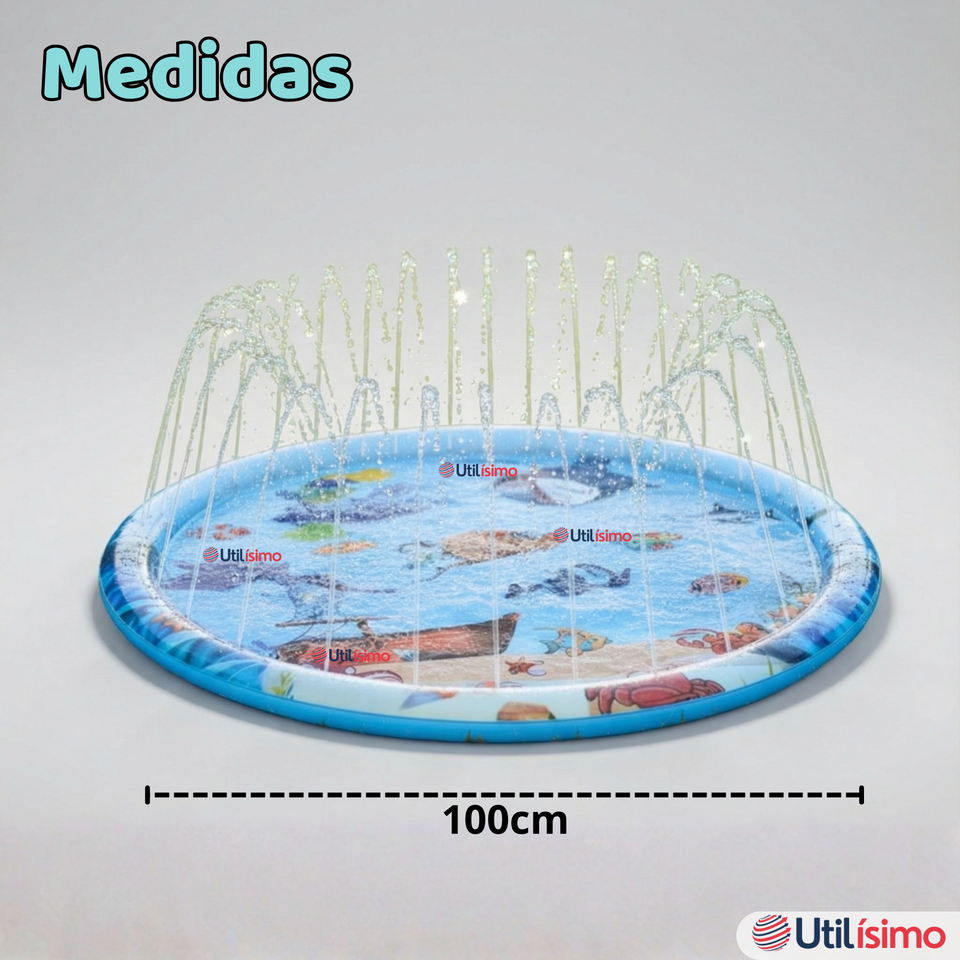 Alfombra De Agua Piscina A Chorros Cascada Niños Color Celeste 100 cm