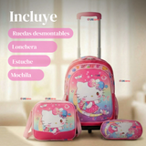 Mochila Escolar Hello Kitty Dreams Con Ruedas Desmontables + Estuche + Lonchera Niña Poliéster
