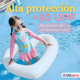 Traje De Baño Manga Larga y Pantalón Corto Con Falda Niña 2 a 7 años Pink Flamingo