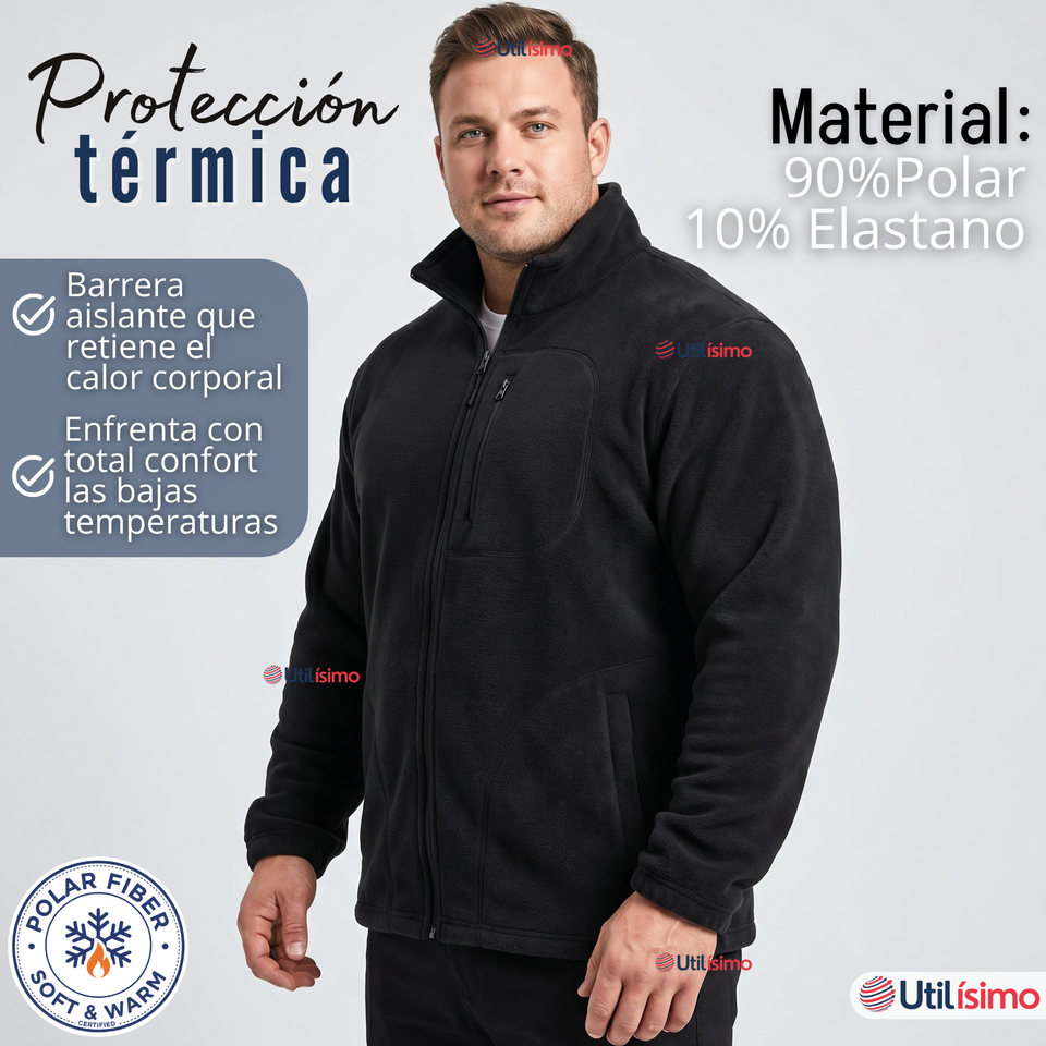 Polerón Térmico Micropolar Cuello Alto Hombre Negro Invierno