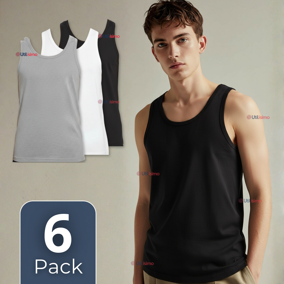 Pack 6 Camiseta Sin Manga Básicas Suaves 100% Algodón Colores Surtidos Hombre
