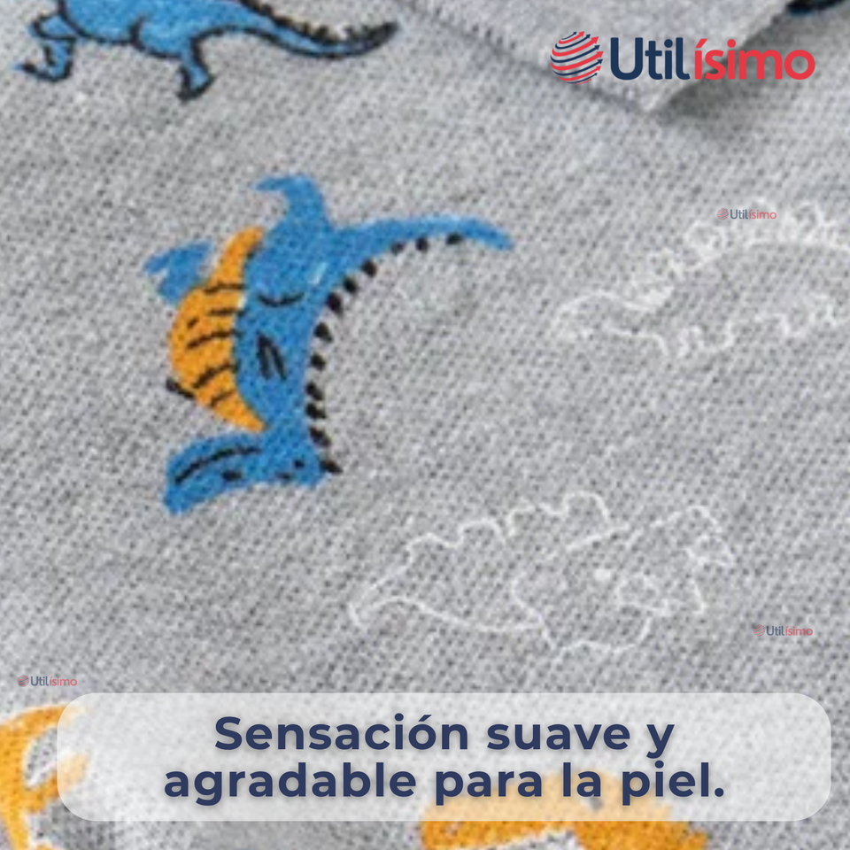 Polera Piqué Manga Larga Niño con Estampado de Dinosaurios Gris